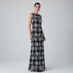 Belle Badgley Mischka A-Line Mesh Embroidered Maxi Dress - Open Back Formal - 4